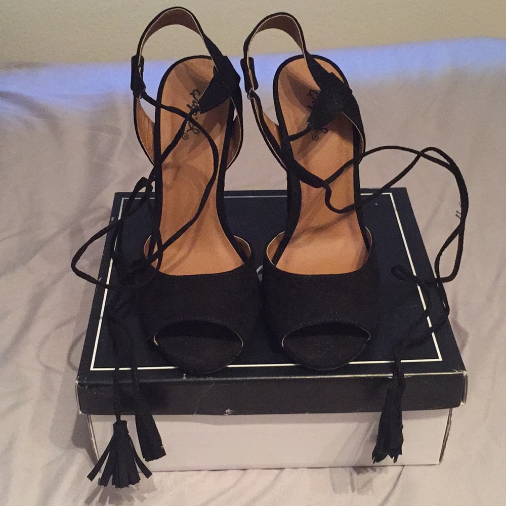 Qupid Black Lace Up Heels